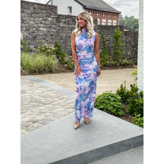 Robe longue Lilia - Bleu/Rose
