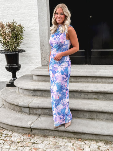 Robe longue Lilia - Bleu/Rose
