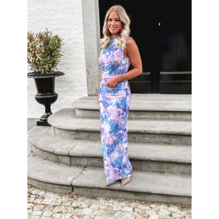 Robe longue Lilia - Bleu/Rose