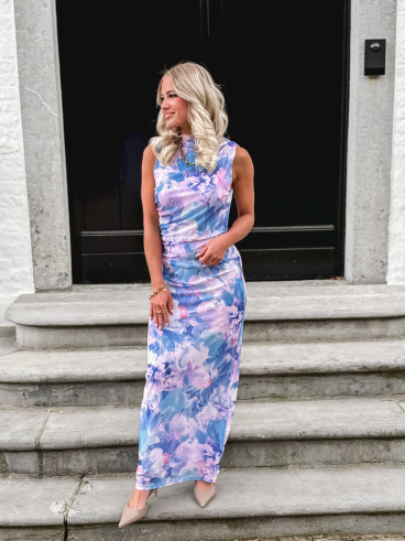 Robe longue Lilia - Bleu/Rose