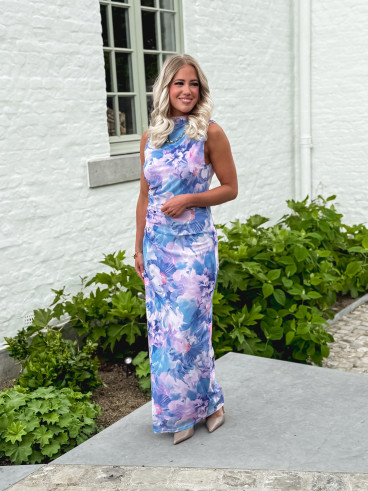 Robe longue Lilia - Bleu/Rose