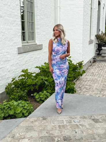 Robe longue Lilia - Bleu/Rose