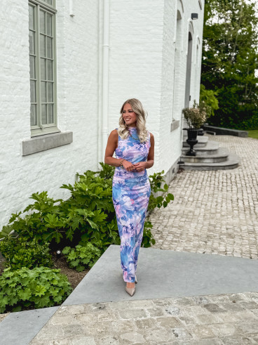 Robe longue Lilia - Bleu/Rose