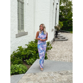 Robe longue Lilia - Bleu/Rose