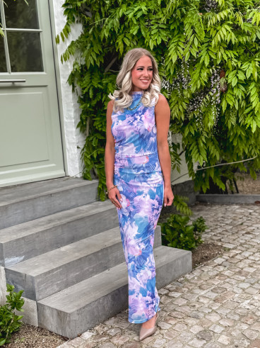 Robe longue Lilia - Bleu/Rose