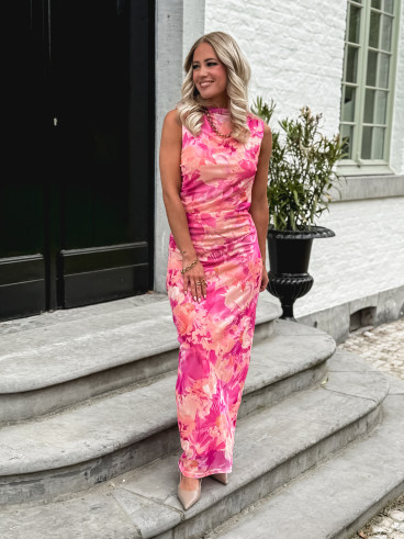 Robe longue Lilia - Pourpre/Corail
