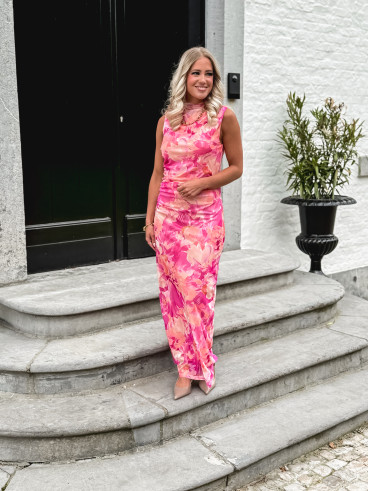Robe longue Lilia - Pourpre/Corail