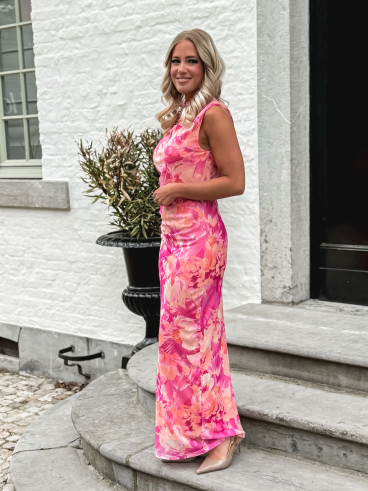 Robe longue Lilia - Pourpre/Corail