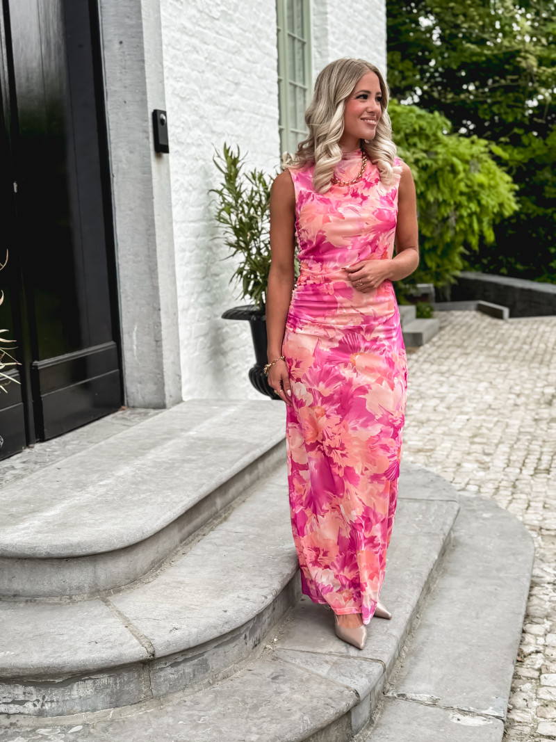 Robe longue Lilia - Pourpre/Corail