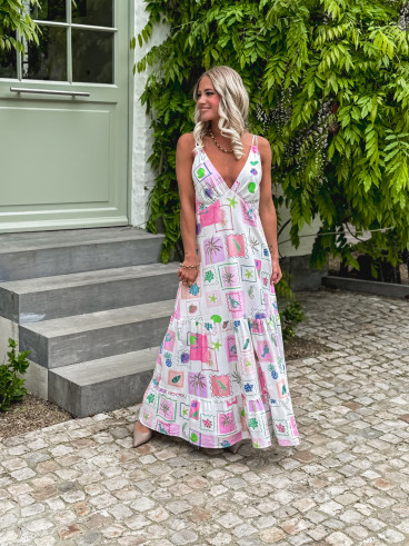 Robe longue à motifs Méditerranée - Ecru