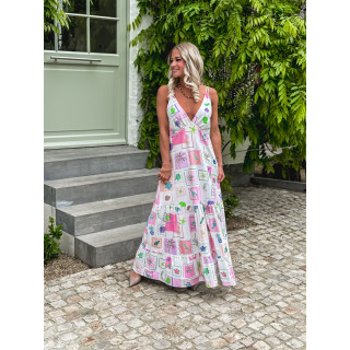 Robe longue à motifs Méditerranée - Ecru