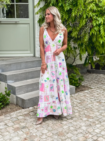 Robe longue à motifs Méditerranée - Ecru
