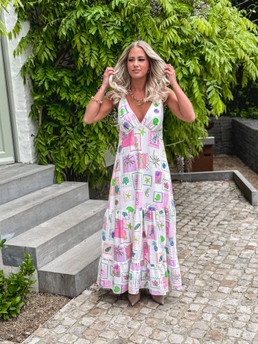 Robe longue à motifs Méditerranée - Ecru