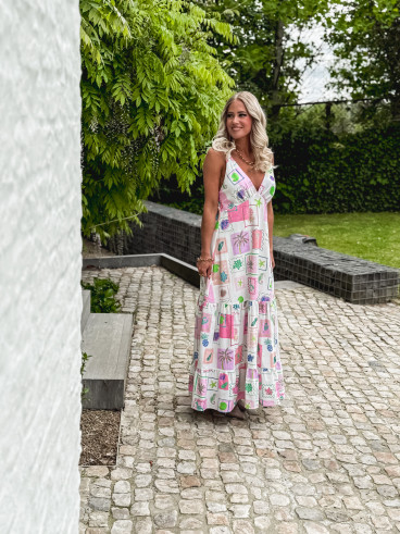 Robe longue à motifs Méditerranée - Ecru
