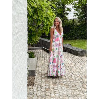 Robe longue à motifs Méditerranée - Ecru