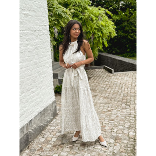 Robe longue à motifs Eléonora - Ecru/Doré