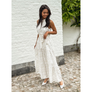 Robe longue à motifs Eléonora - Ecru/Doré