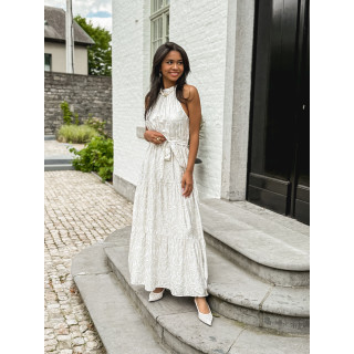 Robe longue à motifs Eléonora - Ecru/Doré