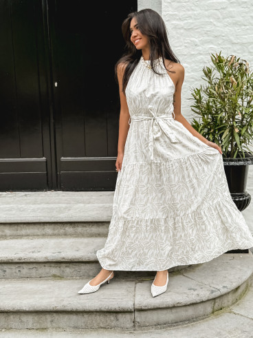 Robe longue à motifs Eléonora - Ecru/Doré