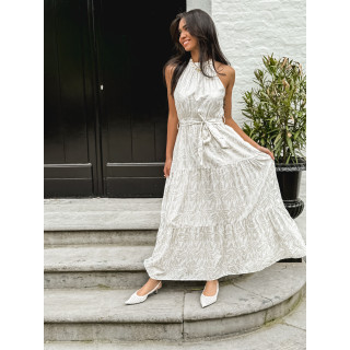 Robe longue à motifs Eléonora - Ecru/Doré