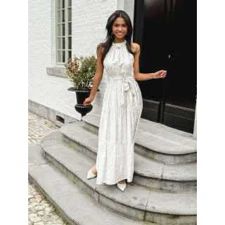 Robe longue à motifs Eléonora - Ecru/Doré