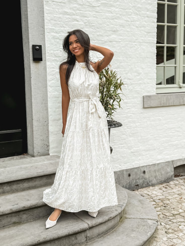 Robe longue à motifs Eléonora - Ecru/Doré