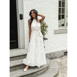 Robe longue à motifs Eléonora - Ecru/Doré