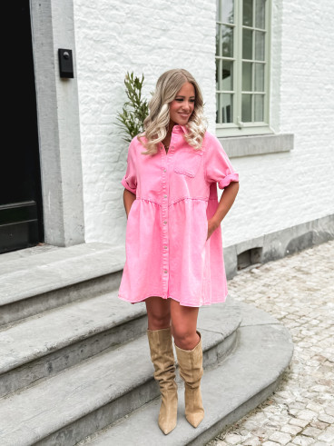 Robe courte en jeans Bénédicta - Rose