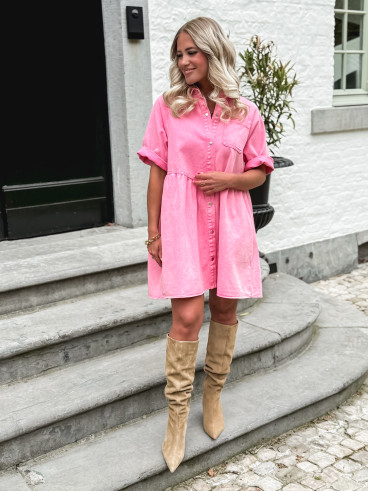 Robe courte en jeans Bénédicta - Rose