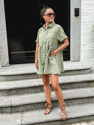 Robe courte en jeans Bénédicta - Kaki