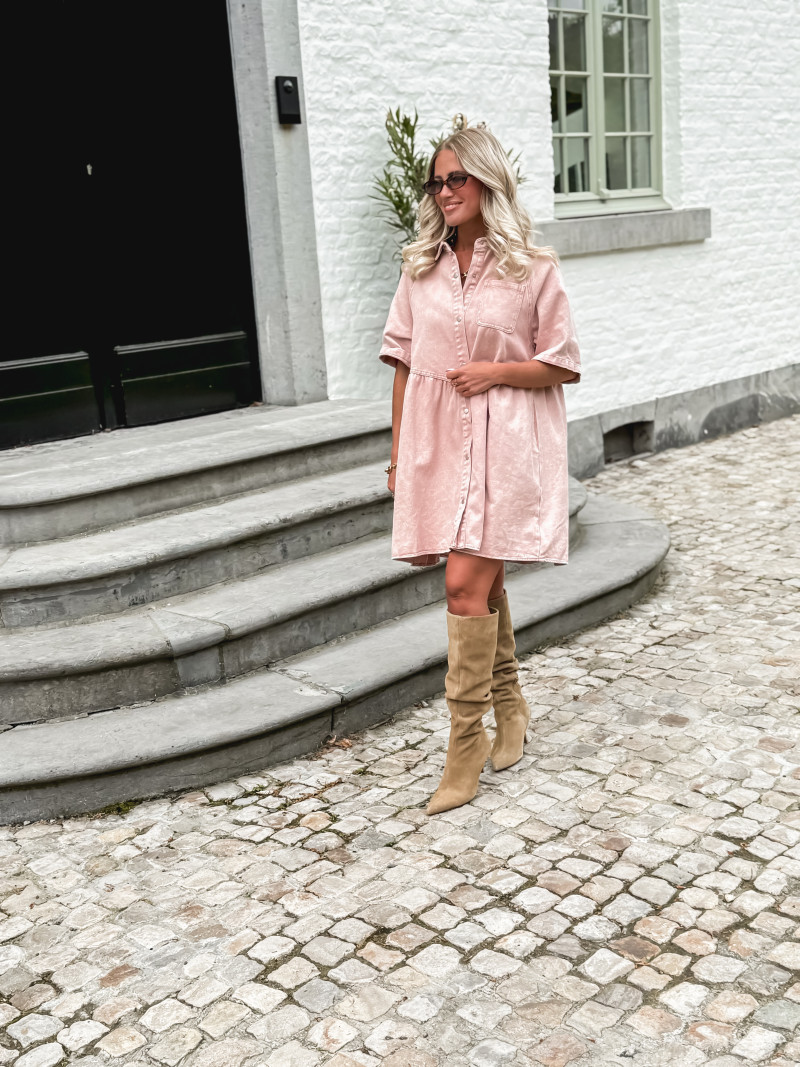 Robe courte en jeans Bénédicta - Vieux Rose