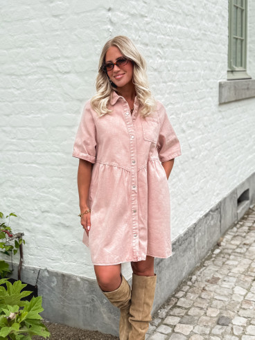 Robe courte en jeans Bénédicta - Vieux Rose