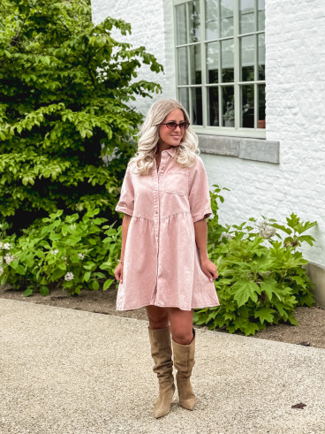 Robe courte en jeans Bénédicta - Vieux Rose