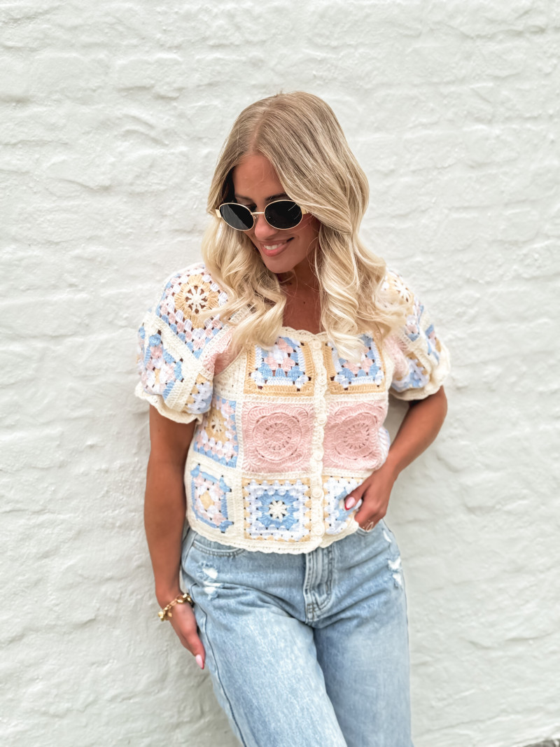blouse  en crochet Laisa - Crème/Rose