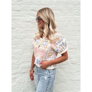 blouse  en crochet Laisa - Crème/Rose