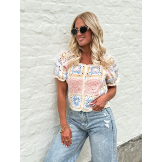 blouse  en crochet Laisa - Crème/Rose
