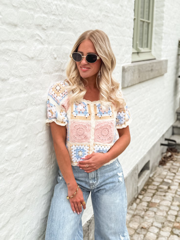 blouse  en crochet Laisa - Crème/Rose