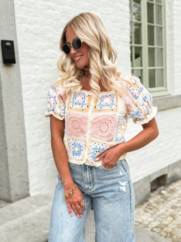 blouse  en crochet Laisa - Crème/Rose
