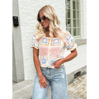 blouse  en crochet Laisa - Crème/Rose
