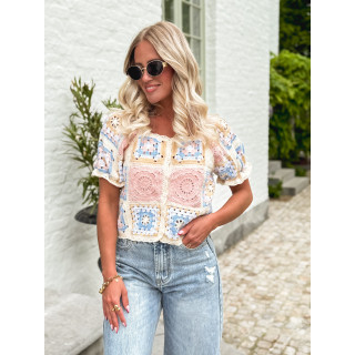 blouse  en crochet Laisa - Crème/Rose