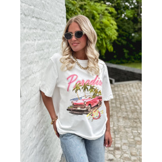 T-shirt " Paradise " - Blanc/Rose