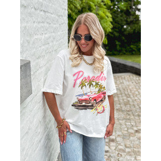T-shirt " Paradise " - Blanc/Rose