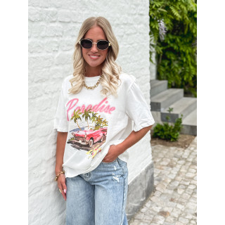 T-shirt " Paradise " - Blanc/Rose