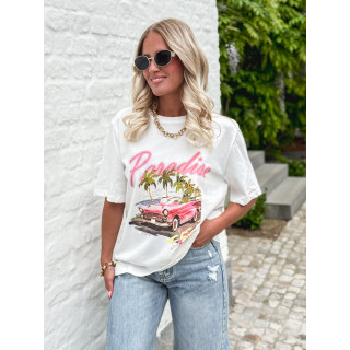 T-shirt " Paradise " - Blanc/Rose