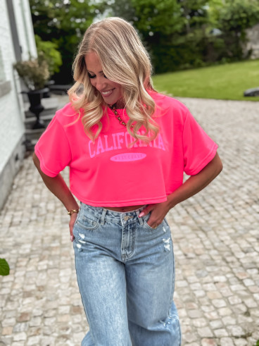 Crop pull Californie - Rose fluo