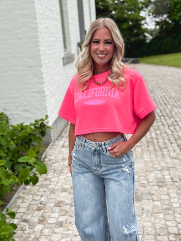 Crop pull Californie - Rose fluo