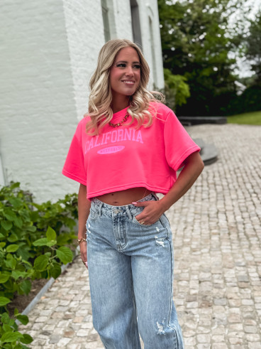 Crop pull Californie - Rose fluo