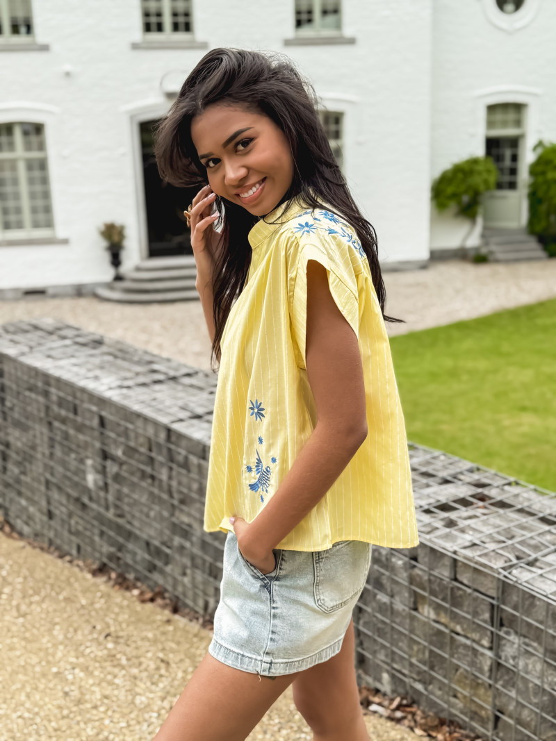 Blouse lignée Annelisa - Jaune/Bleu