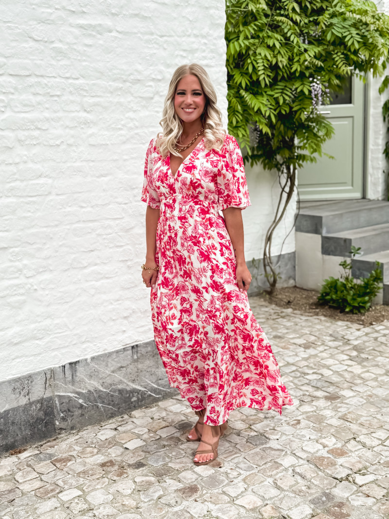 Robe longue à fleurs Klélya - Fuchsia