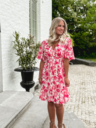 Robe courte à fleurs Klélya - Fuchsia